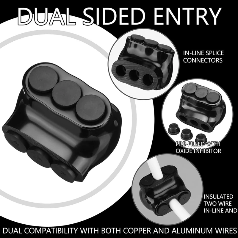 5 Pcs Black Insulated Multi Cable Connector, 3 Ports Electric Wire Connectors And Soldering Lugs,Cable Splicers 14-4AWG