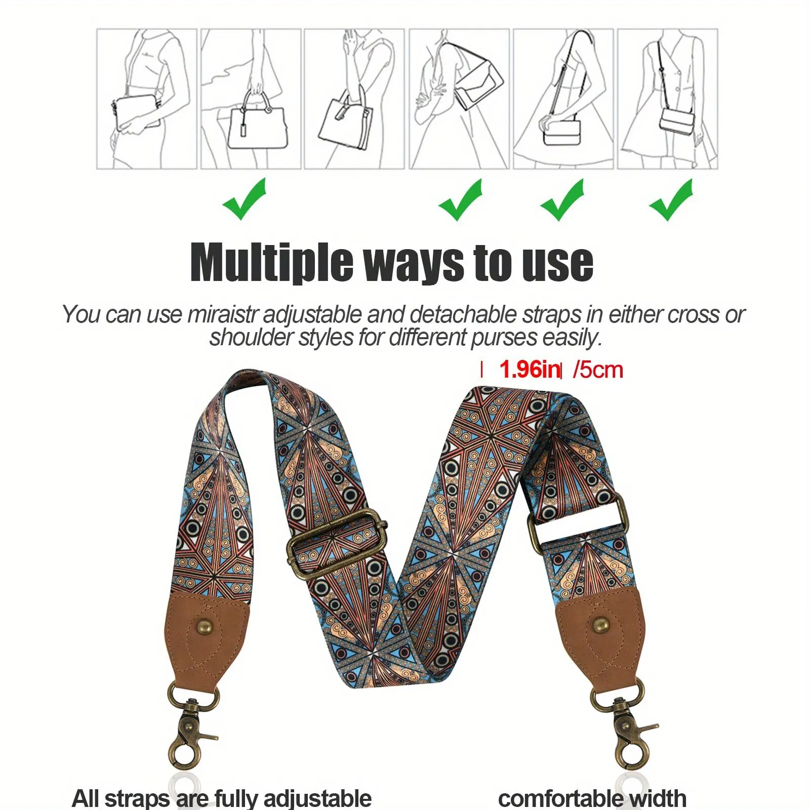 العرقية التطريز واسعة محفظة الأشرطة للنساء ، استبدال حقائب كروسبودي ، حزام الغيتار ، عبر الجسم حقيبة الكتف