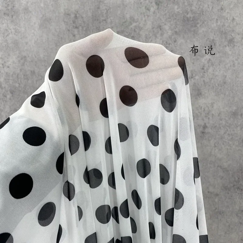 Soft Mesh Fabric High Elasticity Printed Polka Dots 40D Polyester Spandex Smooth Sagging Cloth Diy Apparel Sewing Fabric