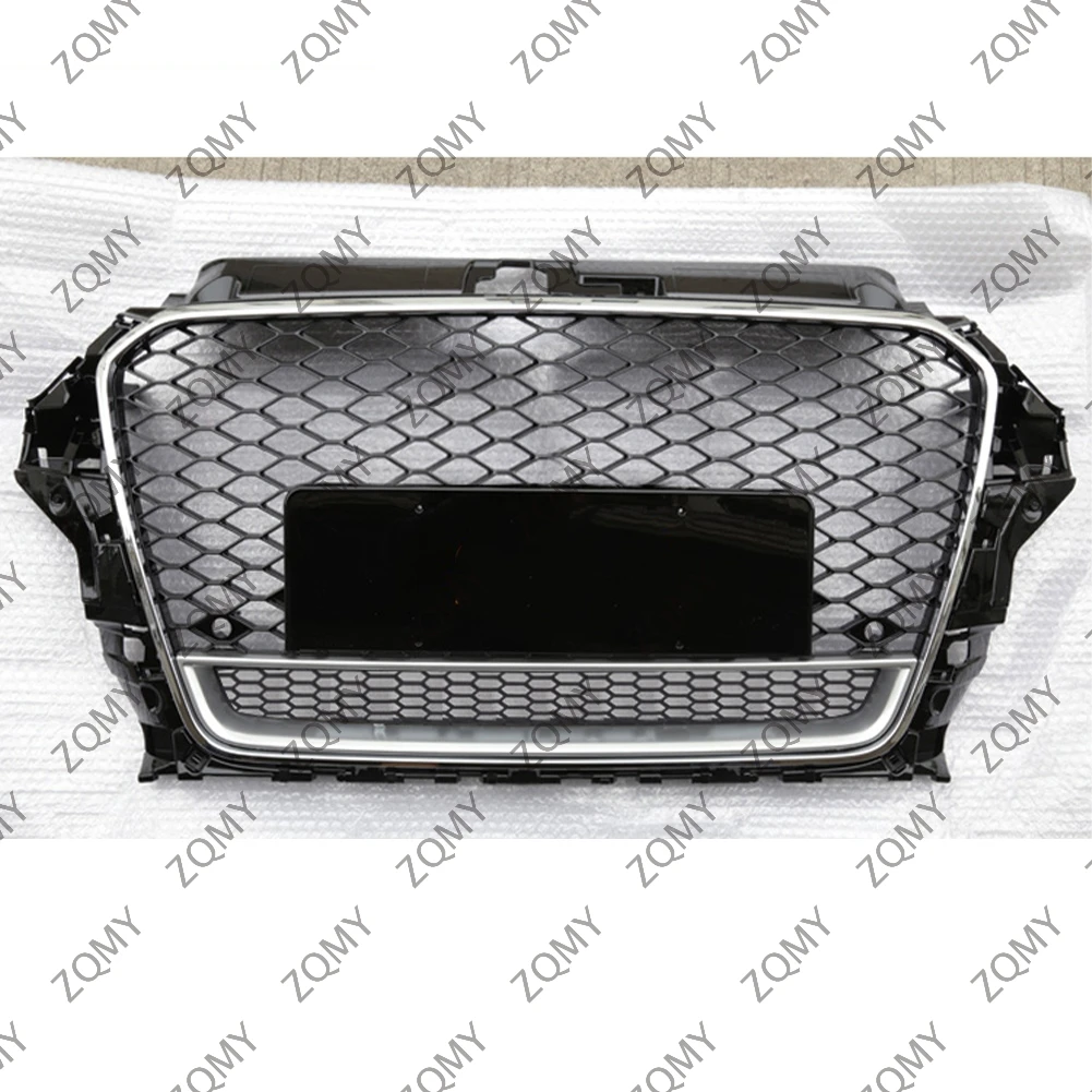 With/Logo For Audi A3/A3L/S3 2014 2015 2016 Car Front Bumper Grille Centre Panel Styling Upper Grill (Modify RS3 style)