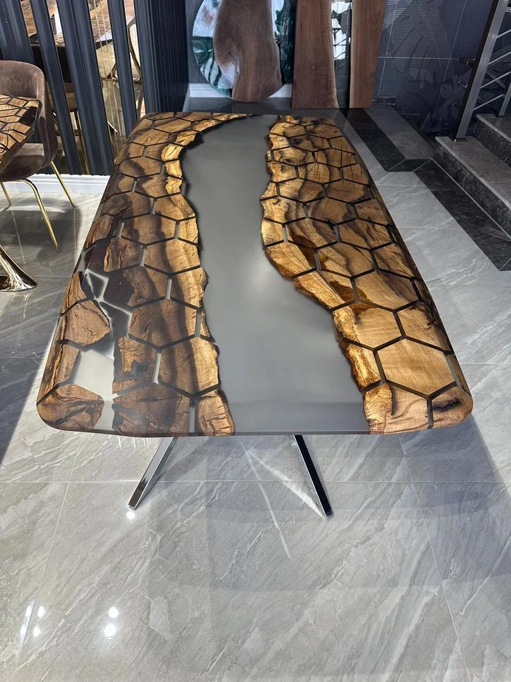 high quality wooden 2025 board river solid wood rectangular epoxy table