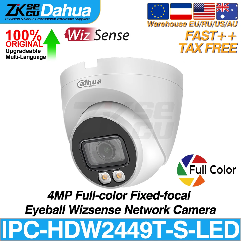 Dahua Original IPC-HDW2449T-S-LED 4MP Full Color Eyeball WizSense Network POE IP Camera Built in MIC SD Slot IVS SMD Plus IP67