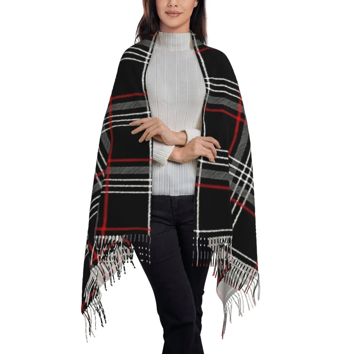 GTI Tartan Scarf Tassel Scarves for Women Soft Warm Shawls and Wraps Large Fall Winter Shawl Wrap