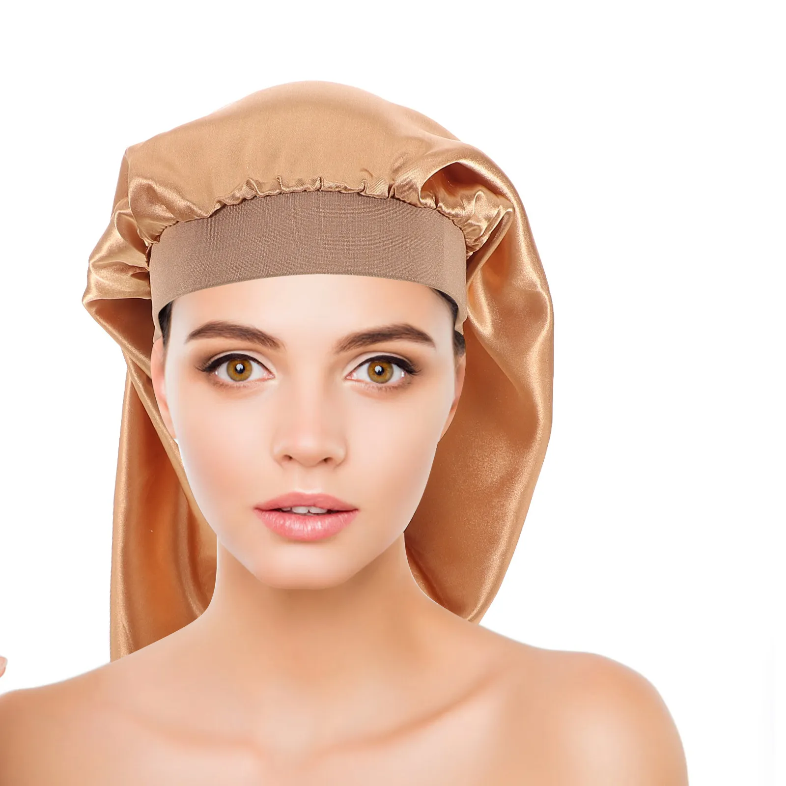 

2pcs Extra Large Satin Sleep Bonnet Elastic Fit Wide Brim Long Tube For Curly Braided Hair Lightweight Soft Night Hair Wrap