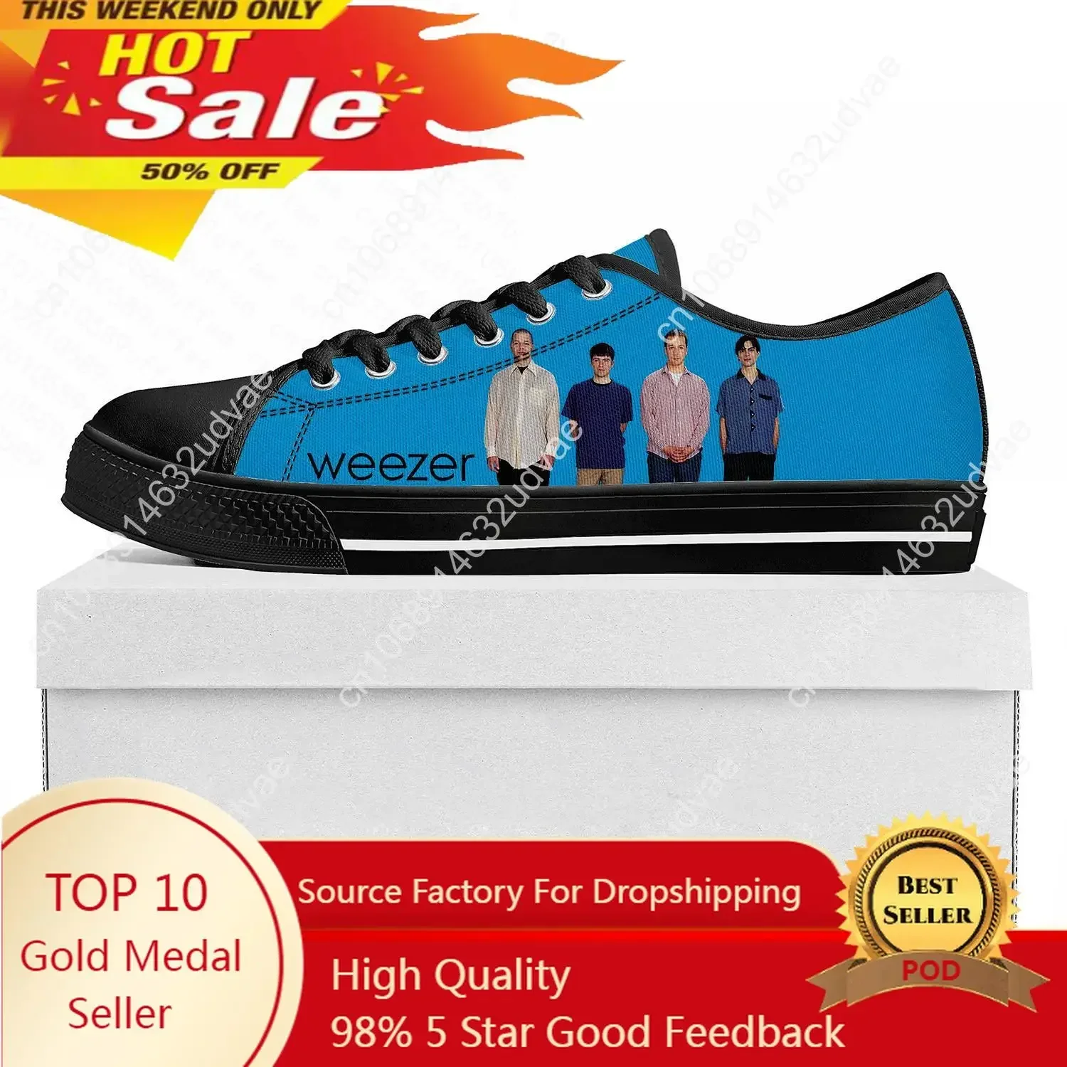 Weezer Pop Rock Band Low Top High Quality Sneakers Mens Womens Teenager Canvas Sneaker  Prode Casual Couple Shoes Custom Shoe