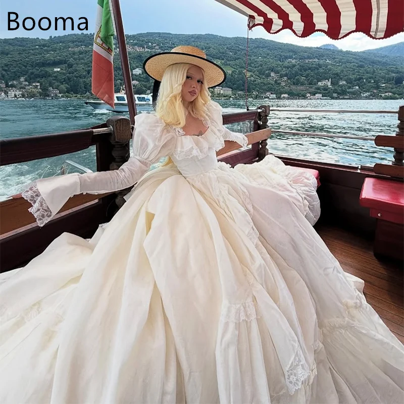 

Booma A-Line Lace Classic Wedding Dresses Full-Sleeves Long Corset Square Neck Elegant Brides Gown Custom Made 2025