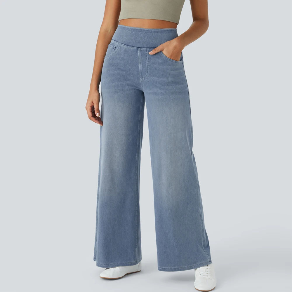 Shascullfites Damen-Jeans mit hoher Taille, hellblau, für den Sommer, Baggy-Jeans, dünn, weit, lässig, mit Taschen – Detail 4