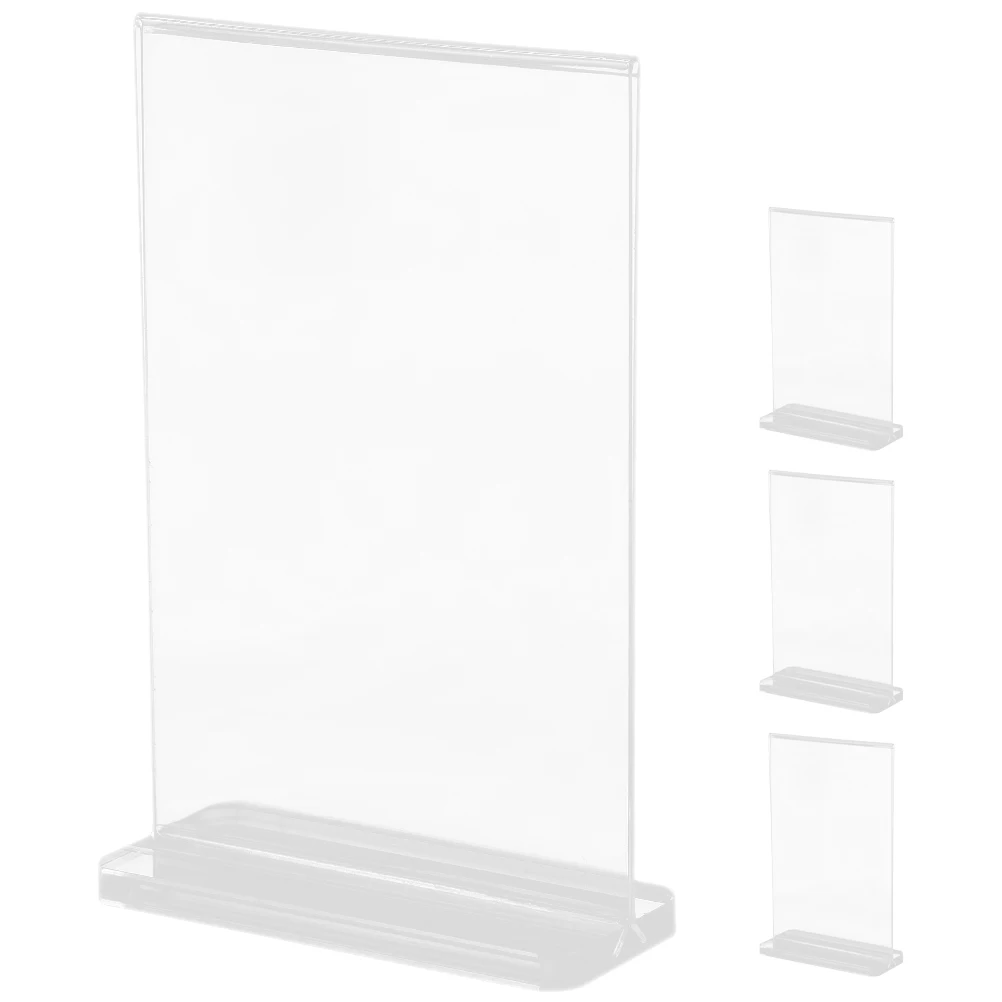 

4pcs T-shaped Acrylic Display Rack Double-sided Advertising Price Sign Menu Holder Tabletop 9x12.8cm Stable Professional