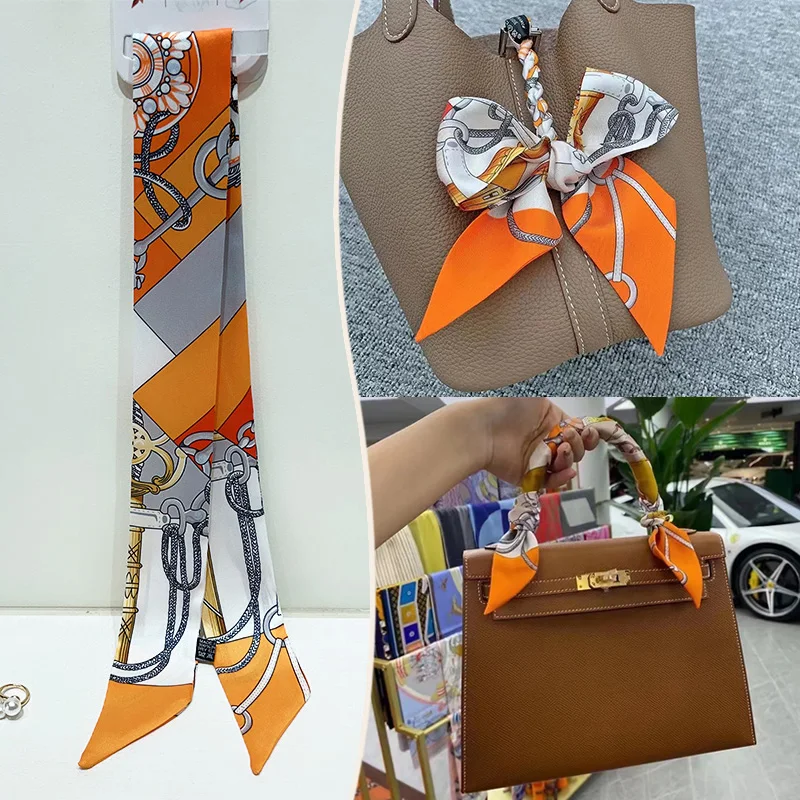 New 2025 simulated silk wrapped bag strap bag handle silk scarf tied bag ribbon decorative small streamer, image 4