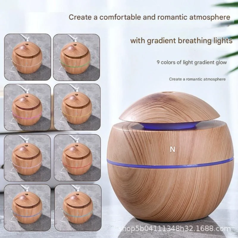 مرطب وموزع للزيوت العطرية من الحبوب الخشبية من YAIAWISU، 7 مصابيح LED ملونة، تعمل بمنفذ USB، هادئ، إيقاف تلقائي، مدمج للمنزل،
