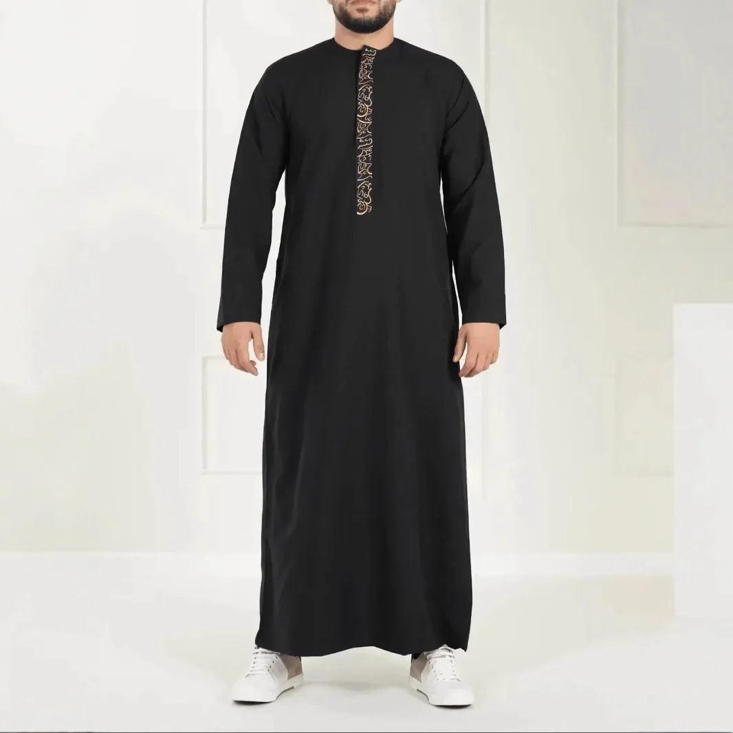 New Muslim Long Sleeve Side Pocket Embroidered Ethnic Style Arab Men's Loose Robe