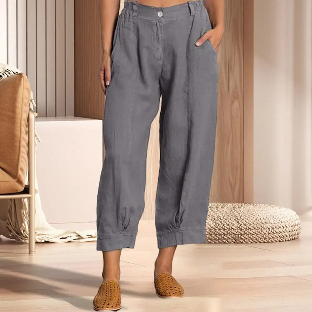 Women Elastic High Waist 3/4 Pant Casual Active Fit Wide Capris Leg Pants Trousers With Pockets Pants for Women Women’s Pants