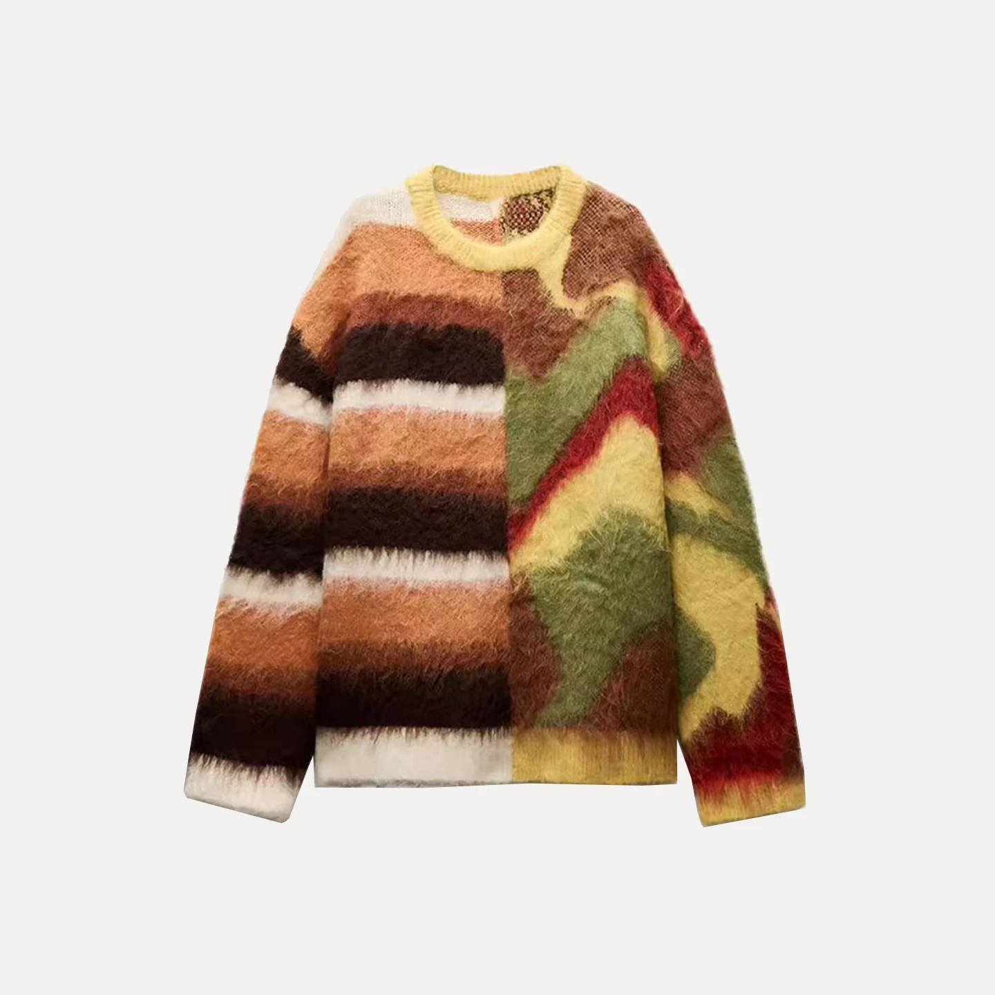 Suéter de Malha de Manga Longa com Decote Redondo para Mulheres Z, Efeito de Desbotamento de Cor, Bordado, Ajuste Solto,...