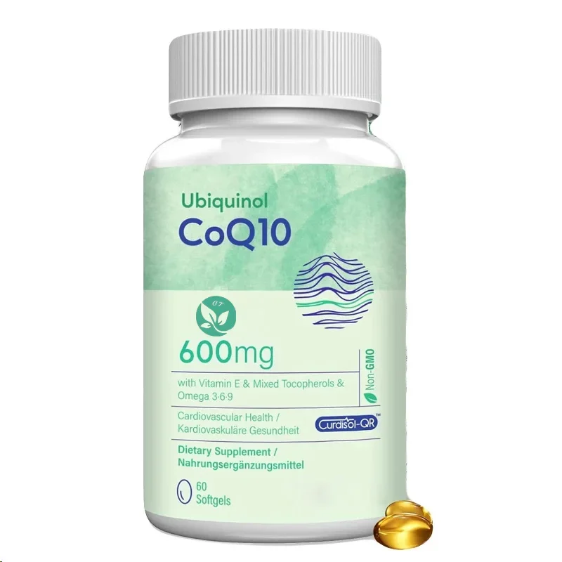 Coq10 600mg 60 Capsules, Coenzyme Q10 Panthenol Supplement, Vitamin E and 3 6 9 || Strong Antioxidant Properties