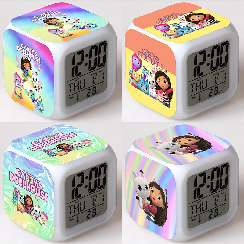 Gabby Dollhouse LED Color Alarm Clock Gabby Cat Light with Temperature Action Toy Children's Alarm Clock