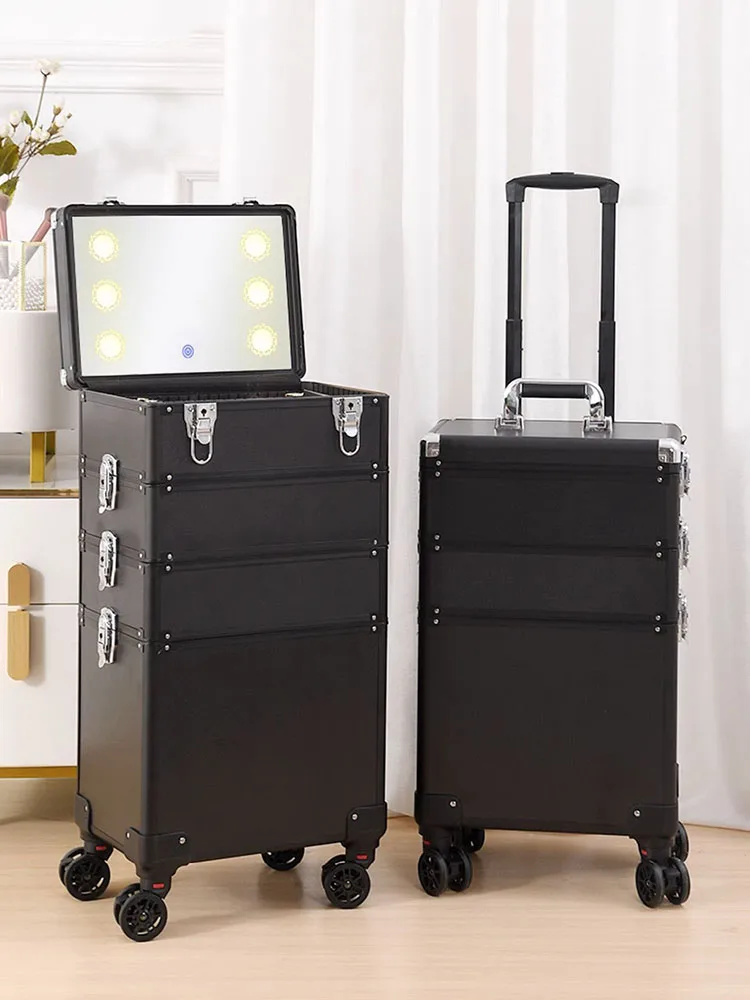 Customized Professional Makeup Suitcase LED Light Mirror Luxury Travel Suitcases Manicure Cosmetics Storage Luggage Trolley Case