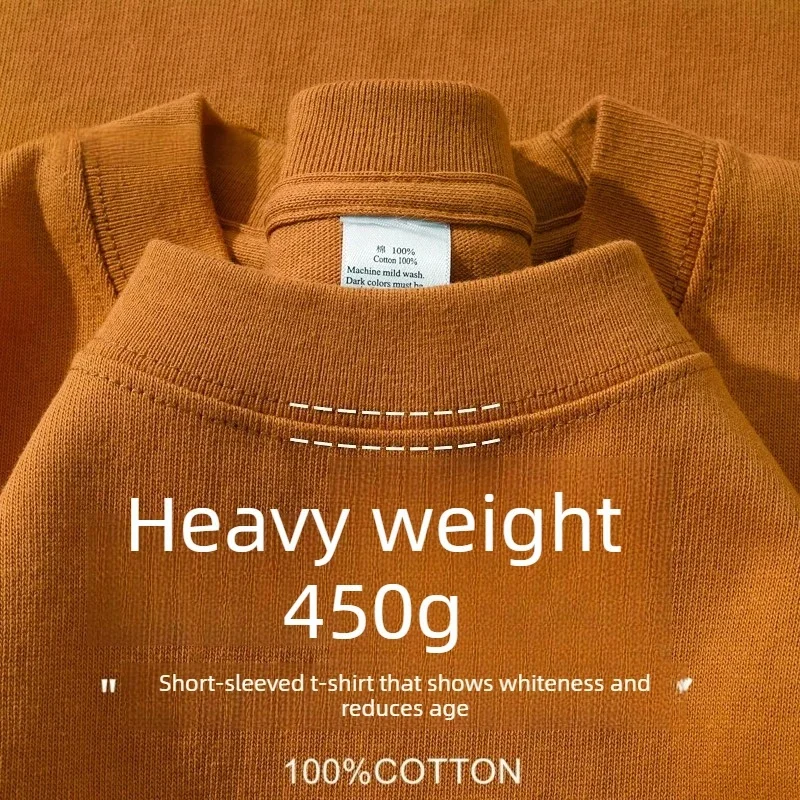 Heavyweight Pure Cotton Short Sleeve Unisex Solid Color T-Shirt Round Neck Loose Thick Non-See-Through Base Shirt Tee