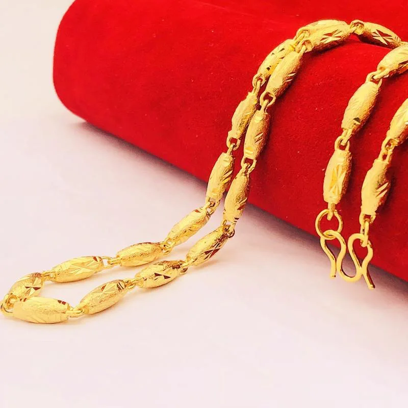 

Luxury 24K 9999 Pure Gold real gold 4mm Solid Olive Chain Men's Necklace Women's Necklace