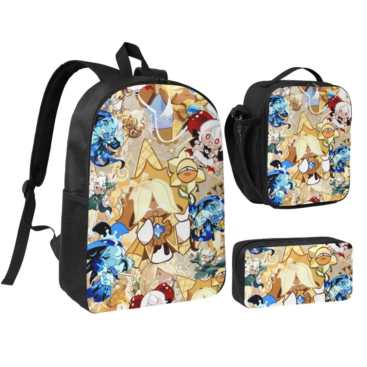 

Cookie Run Kingdom Backpack Boys Girls BookBag School Bag Shoulder Bags 3ps Insulated Lunch Bag Pencil Case