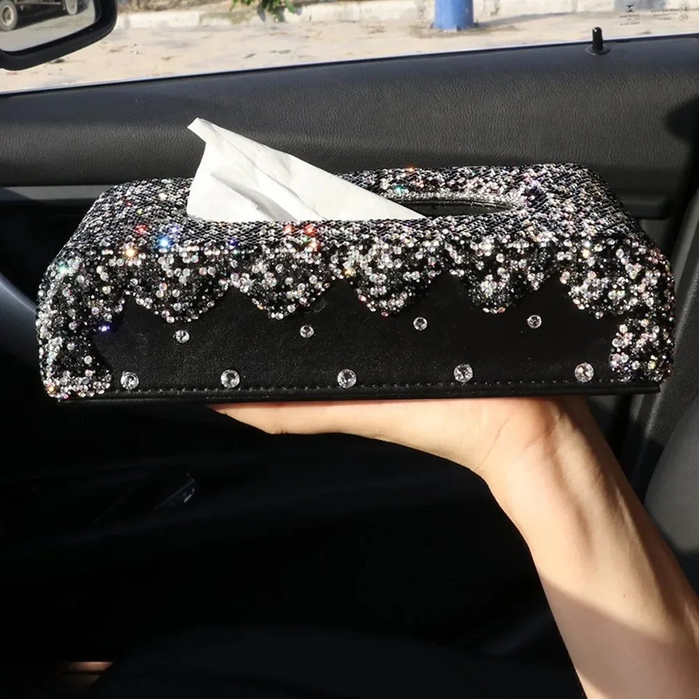 Beautiful Car Tissue Box with Crystals Towel Paper Cover Case for Women Car Home Office Sparkly Car Interior Styling Accessories