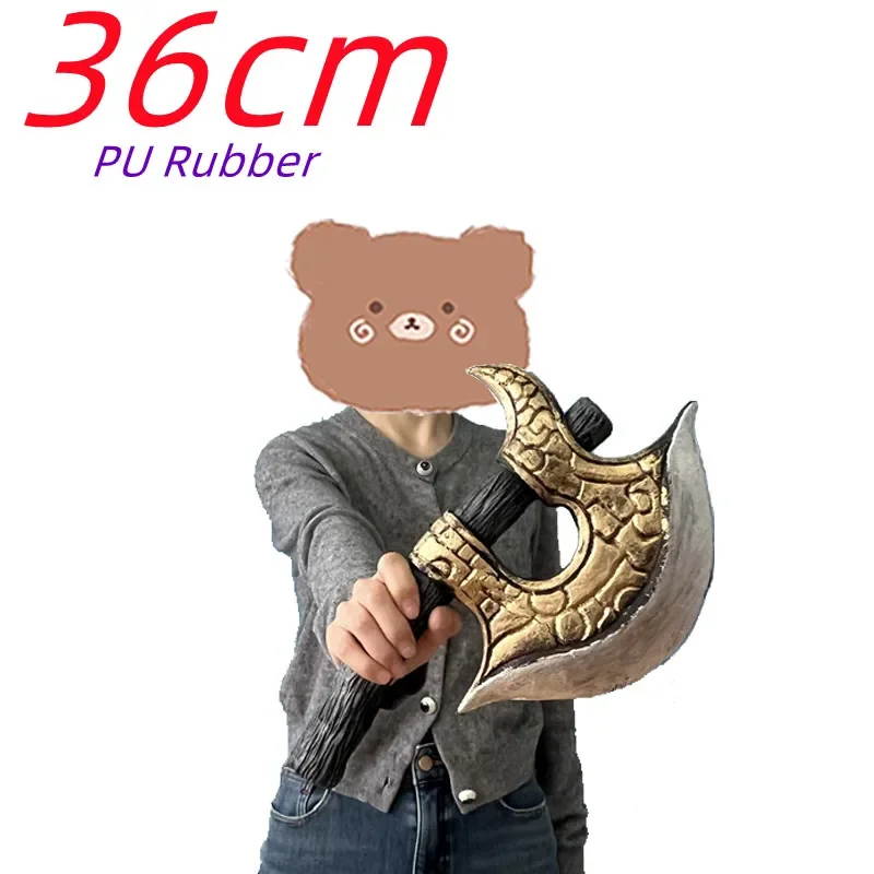 Cosplay aterrador de Halloween, hacha de guerra dorada, armas 1:1, hacha de hoja de mango largo, regalo de goma PU de seguridad
