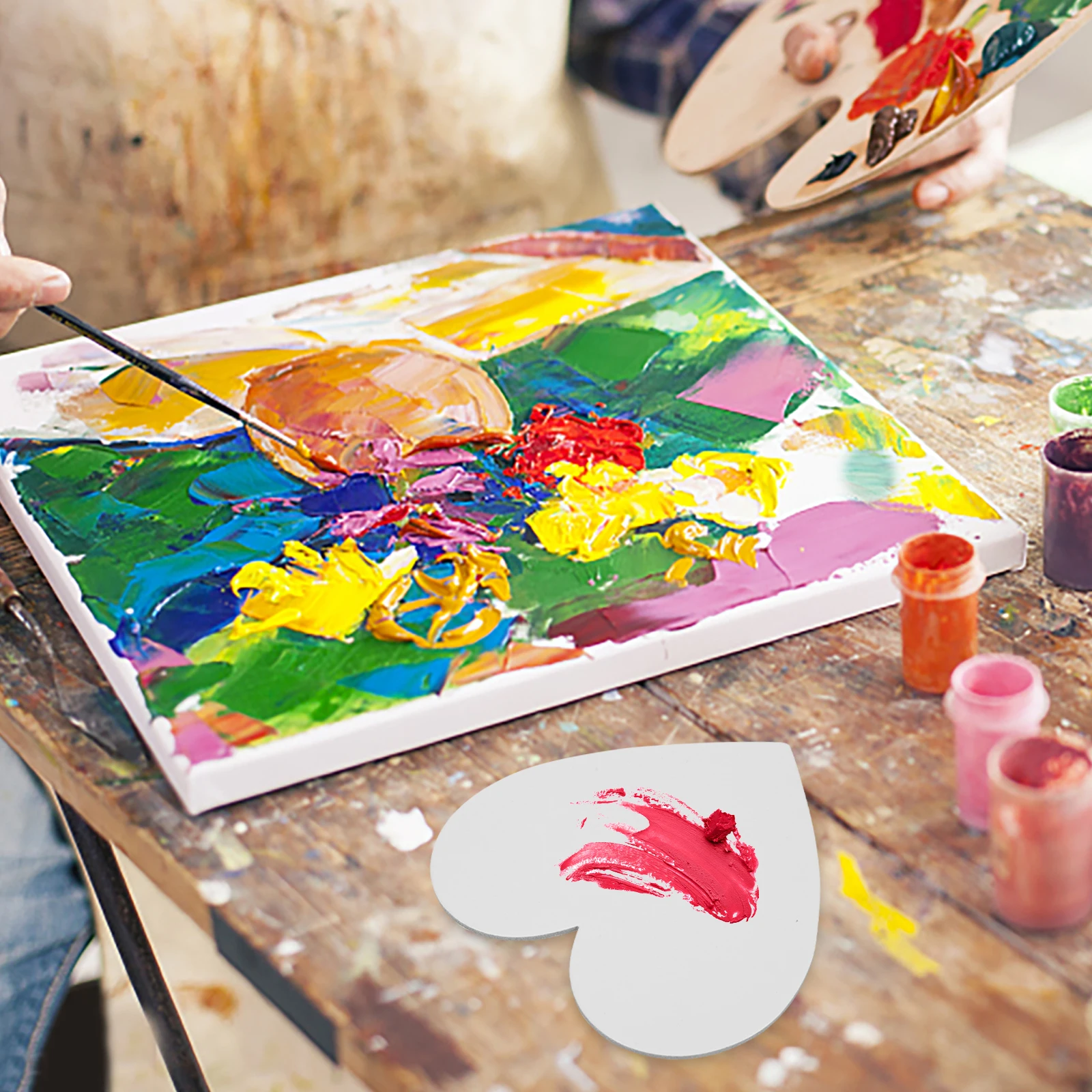 

5Pcs Oil Painting Board Thickened DIY Cotton Board Heart Art Panel Ideal Gift for Painting Enthusiasts Beginners