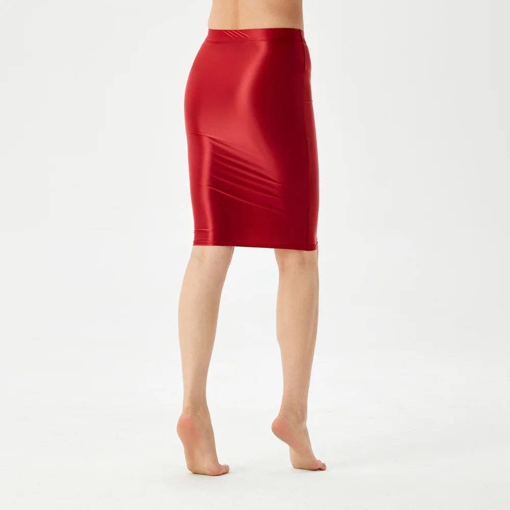 Stretchy Sheer Bodycon Pencil Skirt Womens Glossy Smooth Slim Fit Skirts Fashionable Tight Elastic Breathable Clubwear Dress Sum