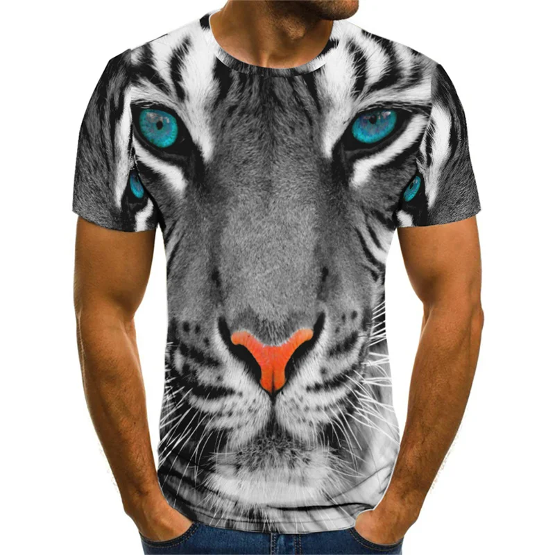 Fashion Hip Hop Tiger Pattern Men's Street T-Shirts Short Sleeve 3D Animal Print Trend T Shirt 6XL Plus Size Comfort Casual Tops