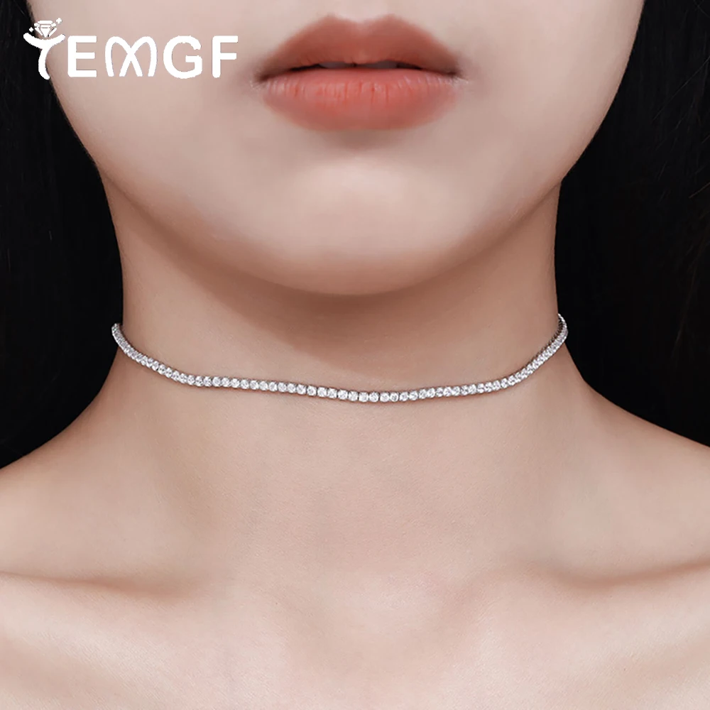 

TEMGF полный 2 мм муассанит колье ожерелья 925 посеребренное золото 18 карат женские сверкающие вечерние шеи ювелирные изделия протестированные сертифицированные
