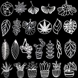 3PCS Green Potted Plant Charms DIY Craft Long Tassels Leaf Earrings Necklace Women Girl Jewelry Making Stainless Steel Pendant