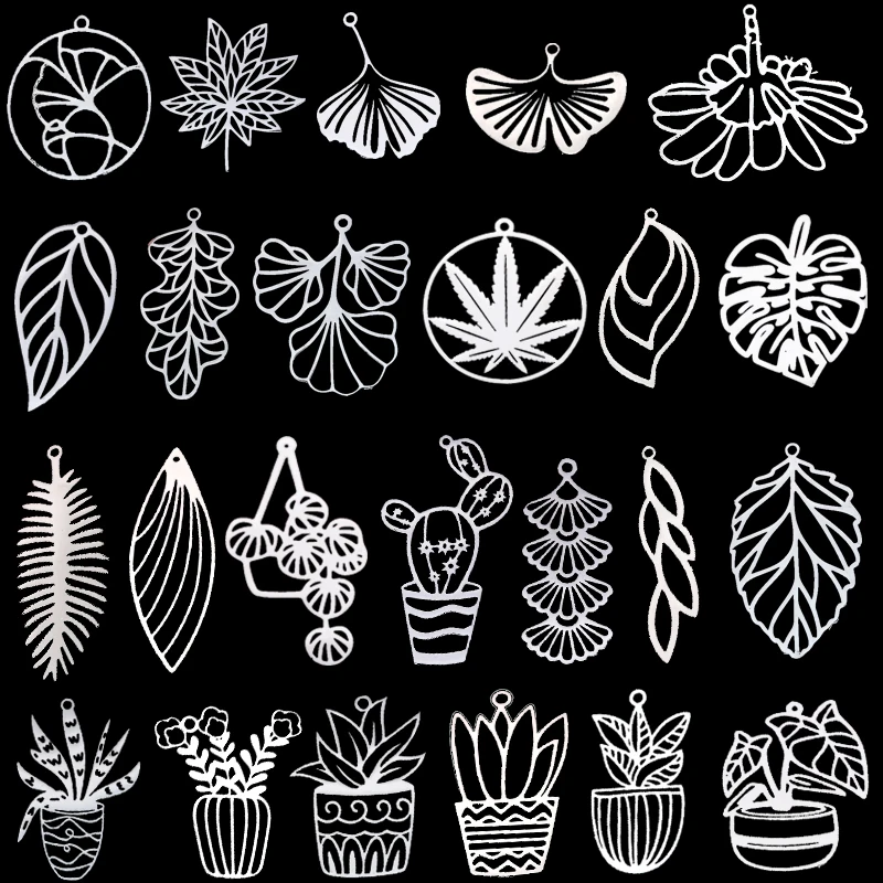3 szt. Zielona roślina doniczkowa Charms DIY Craft długie frędzle kolczyki w kształcie liści naszyjnik kobiety dziewczyna tworzenia biżuterii wisiorek ze stali nierdzewnej