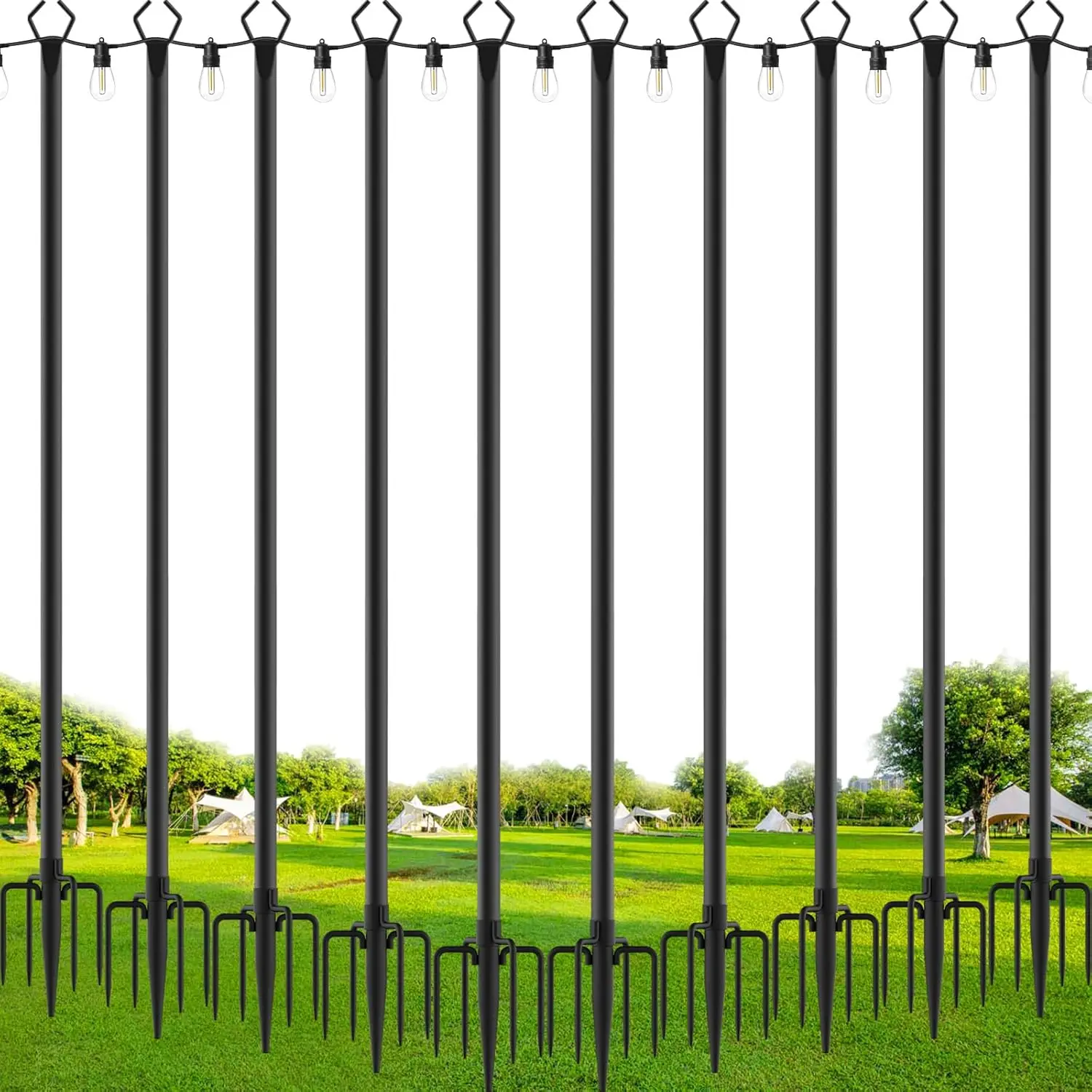 

10 Pack String Light Poles,10 Ft Metal Poles with Fork for Outdoor String Lights,Outdoor Light Poles with Fork,Poles/Post/Stand