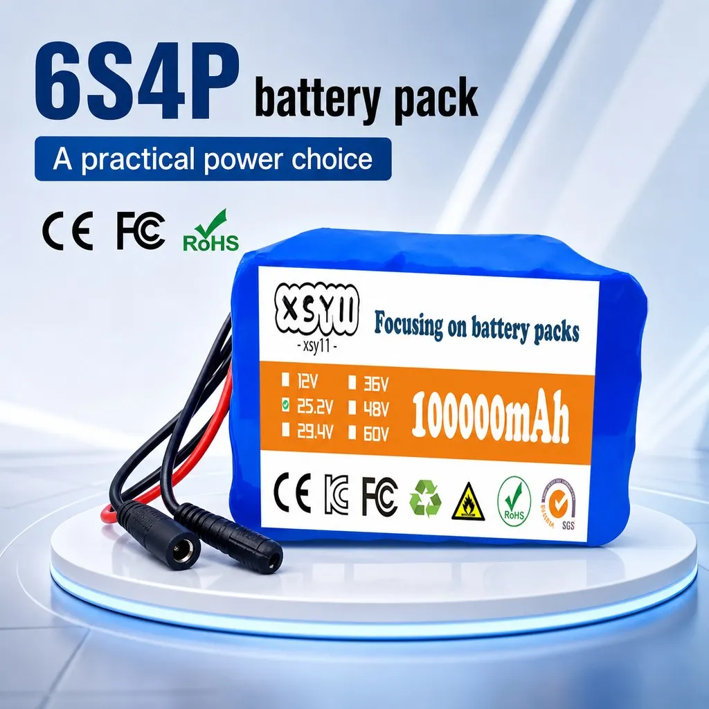 25.2V 6S4P 100000mAh Battery Pack with 2 Line DC Output for Electric Scooter Bike Backup Power Connector Check Before Ordering