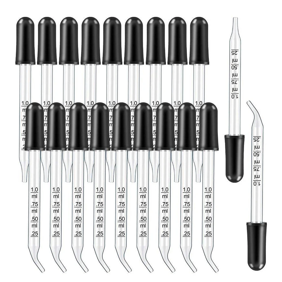 1ml Glass Graduated Droppe Straight/Bent Tip Black Rubber Bulb Liquid Transfer Pipette for Essential Oil Lab Cosmetic Bottles