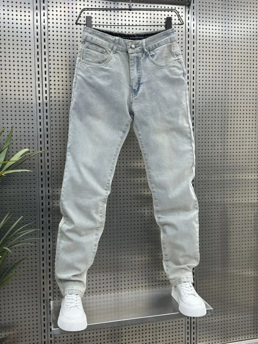 Light Wa Men's Summer Thin Straight Leg Jeans Casual Loose Fit Nine-Tenths Elastic Waed Harlan Slimming Pants