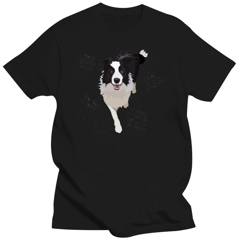 Loose Size Print T-Shirt Adults Hop Round Collar Clothes Beauty Tee Shirt Short-Sleeve Cotton Border Collie Gut Black