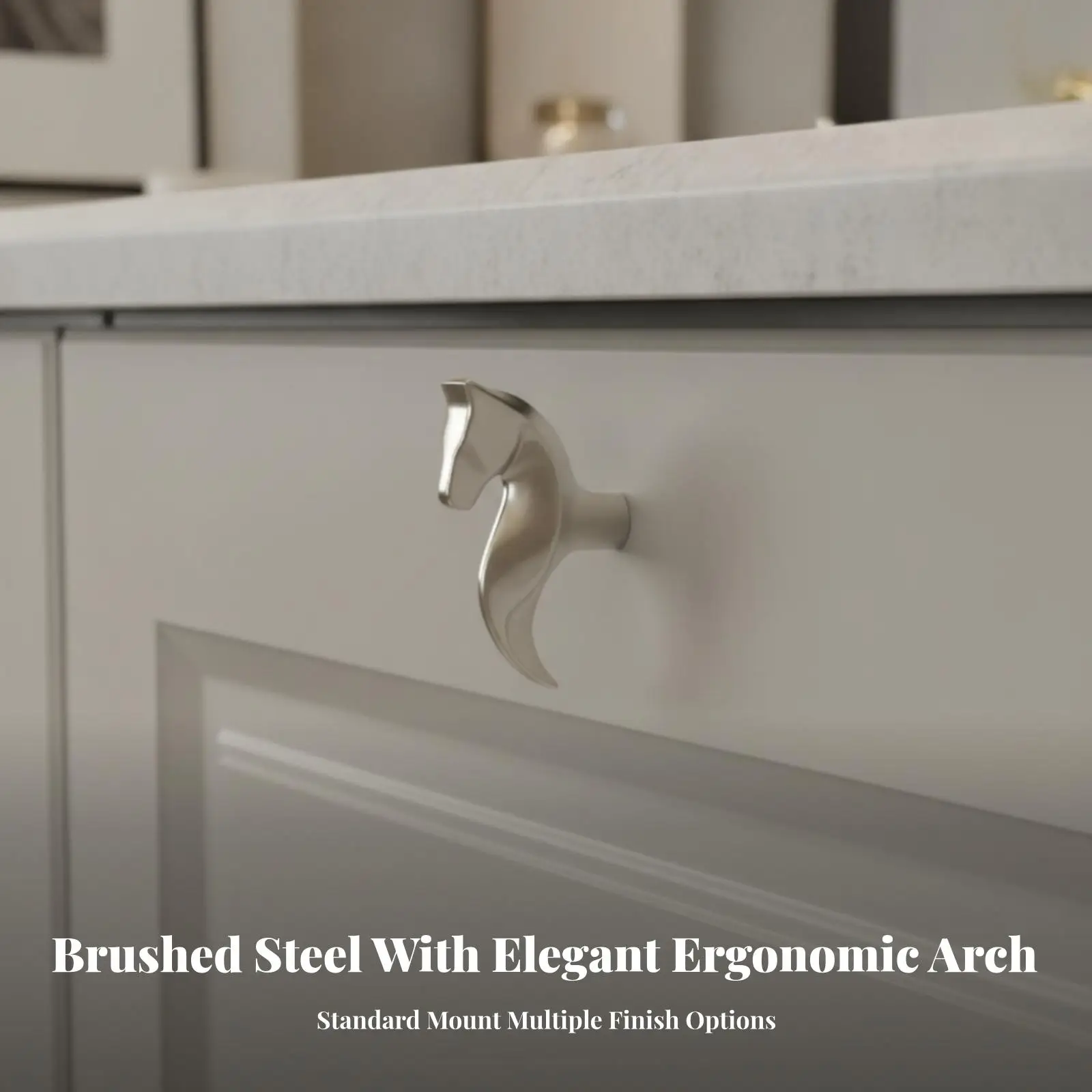 Single Hole Cabinet Handle Zinc Alloy Sculptural Horse Curve Pull for Kitchen Cabinet Doors Wardrobe Drawer Knobs