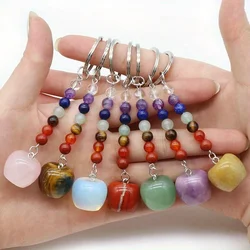 Gemstone Apple keychain for Bags Key with 7 Chakra Stone Beads Chain Natural Gemstone Fruits Pendants Keyrings Mini AppleCrystal