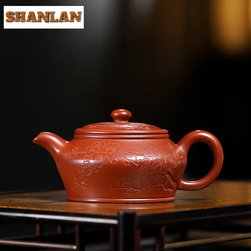 

160ml Yixing Purple Clay Teapots Handmade Carved Plum Blossom Pot Raw Ore Dahongpao Mud Kettle With Strainer Zisha Tea Set Tea