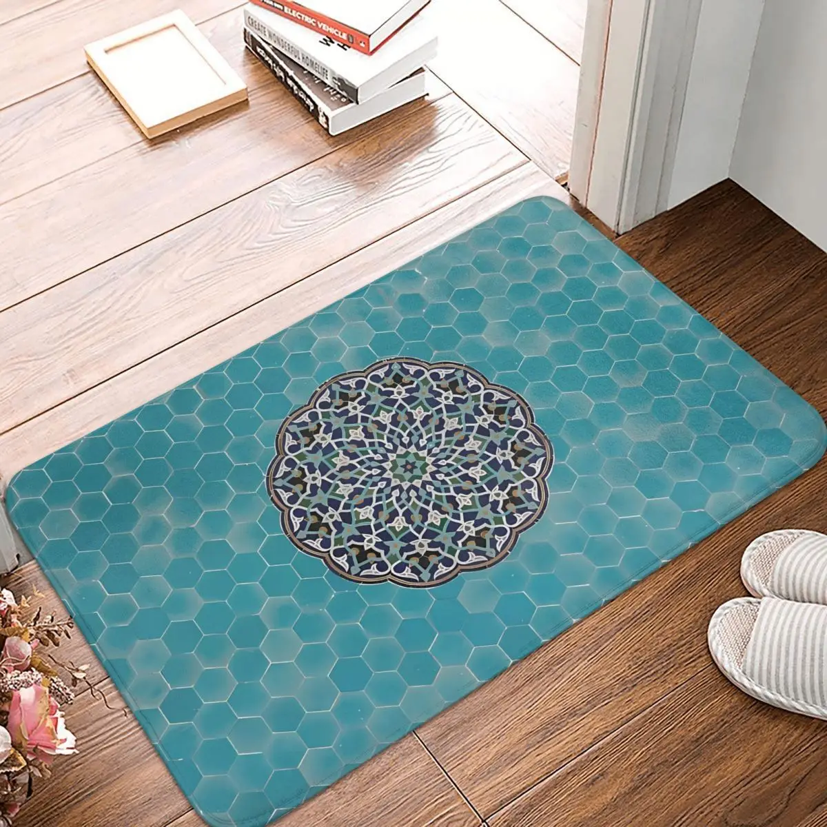 MORROCAN ART Non-slip Doormat Kitchen Mat Artistic Mosaic And Blue Tiles Hallway Carpet Entrance Door Rug Home Decorative