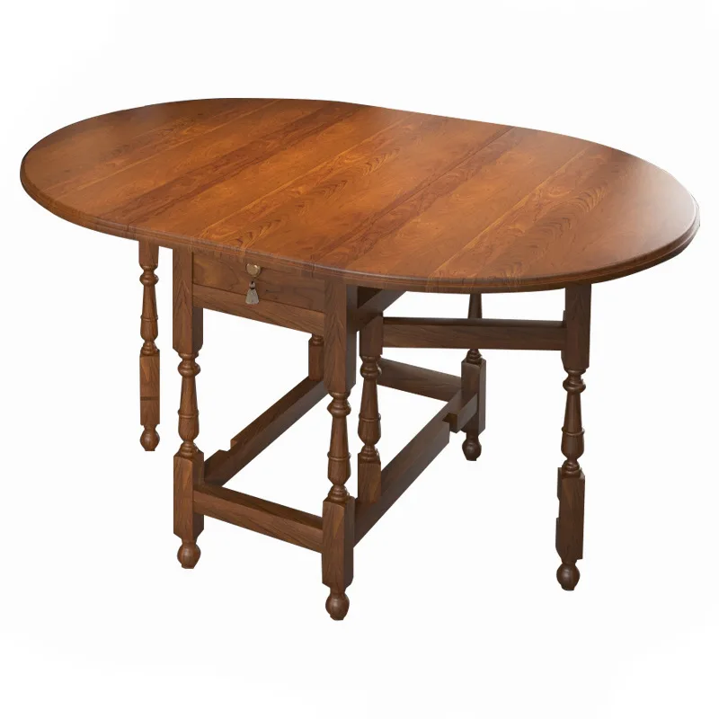 

Grandma's round table, solid wood household folding retro wooden small apartment table