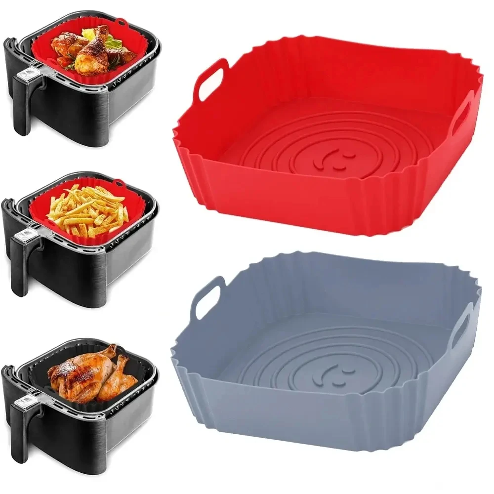 1PC Wiederverwendbare Airfryer Pan Liner Zubehör Silikon Air Friteusen Ofen Backblech Pizza Gebratenes Huhn Airfryer Silikon Korb