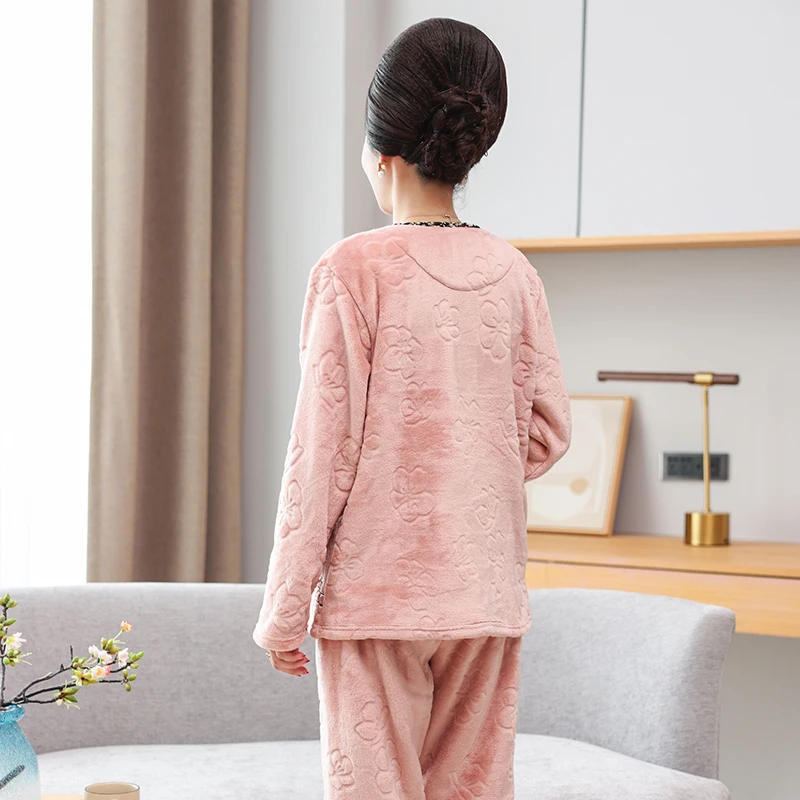 High Quality Winter Thick Warm Women Flannel Pajamas Set Female Homewear