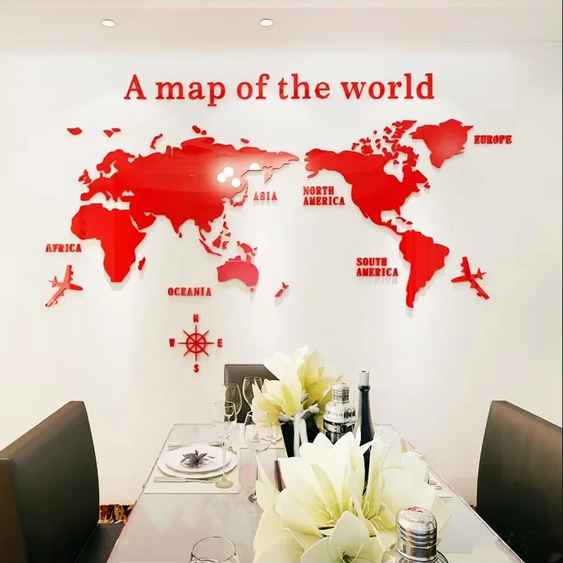 Home Living Room Bedroom Background Wall Sticker Modern World Map Acrylic 3D Wall Sticker  Office Decoration Wall Sticker view 2