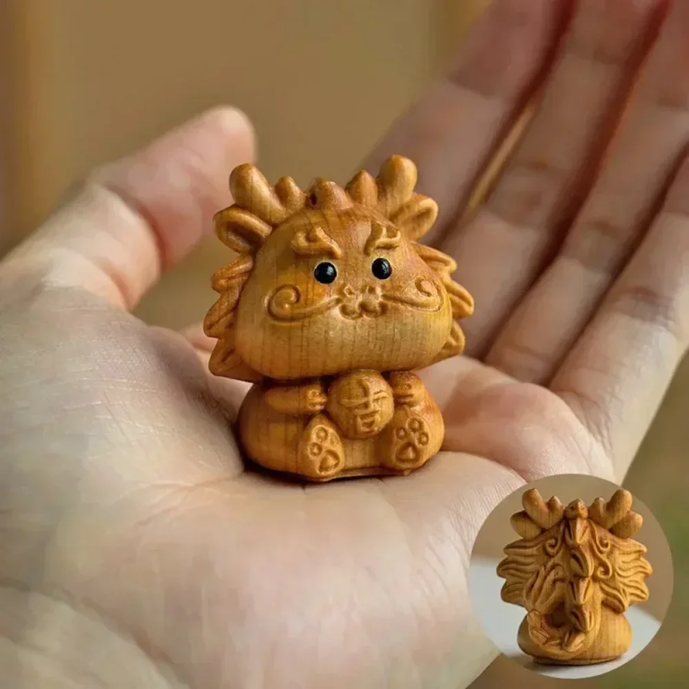 Mini Wood Carving Twelve Zodiac Ornaments Cute Mouse Ox Tiger Rabbit Dragon Snake Animal Decor Office Desktop Gift Set