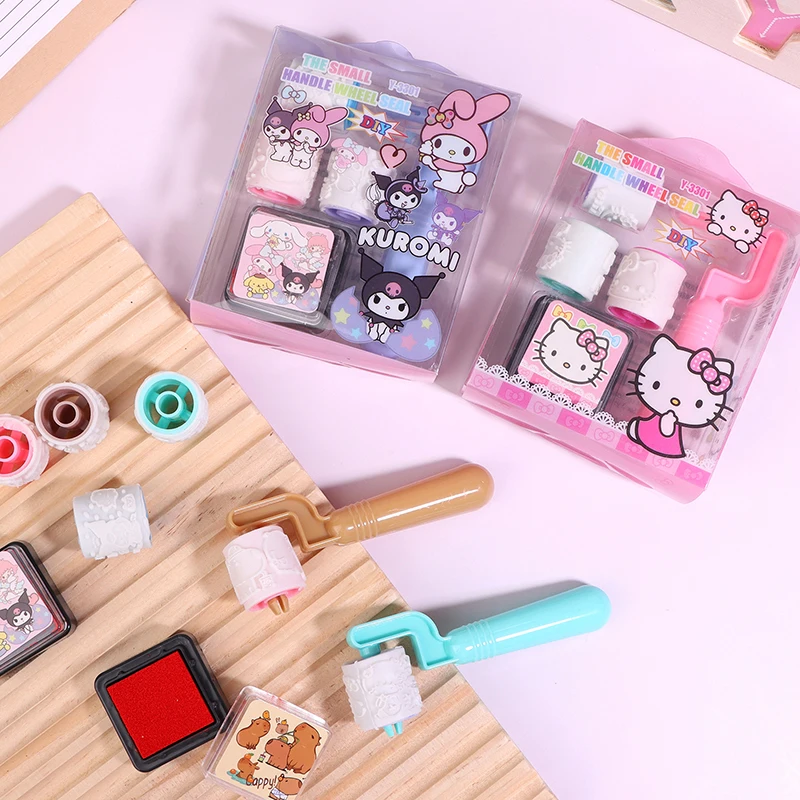 Kawaii Sanrio Hello Kitty Roller Stamp Anime Cinnamoroll Kuromi Stamp Student Awards Gifts Prizes