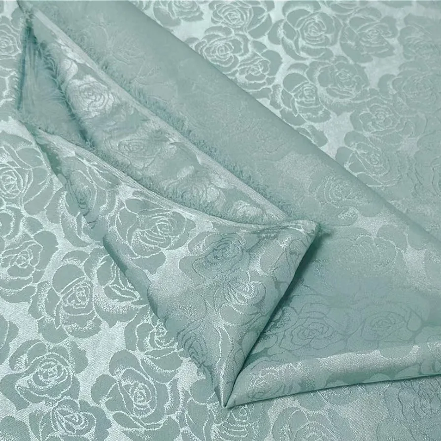 

Light Green Rose Jacquard Satin Fabric 118.11x59in Floral Brocade Cloth for Dress Sewing
