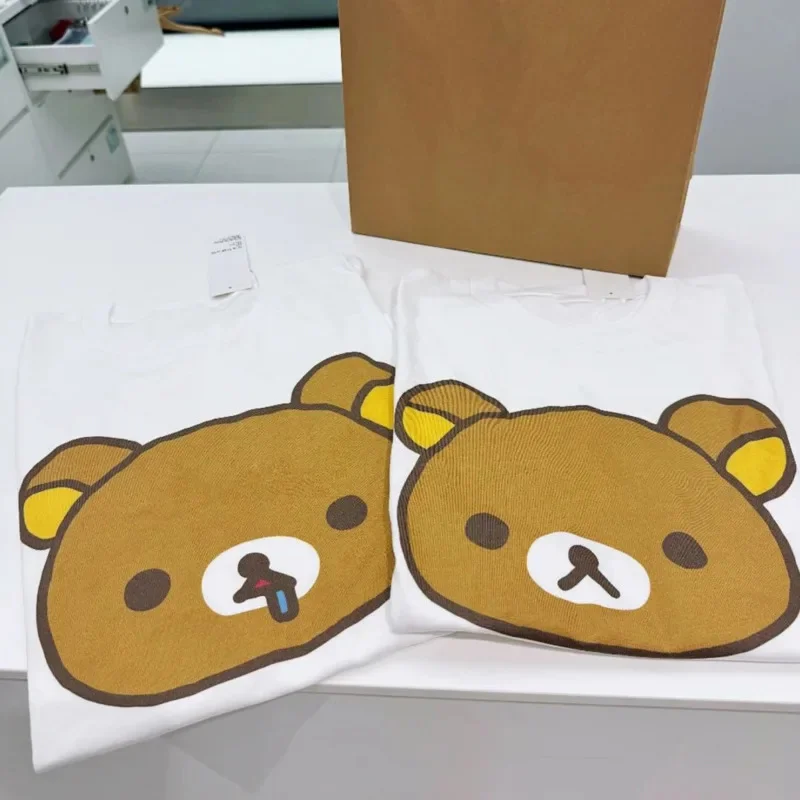 Rilakkuma Short-Sleeved T-Shirt Cute Cartoon Printed Cotton Top Fashionable Unisex T-Shirt Harajuku Y2K Shirt New Casual T-Shirt