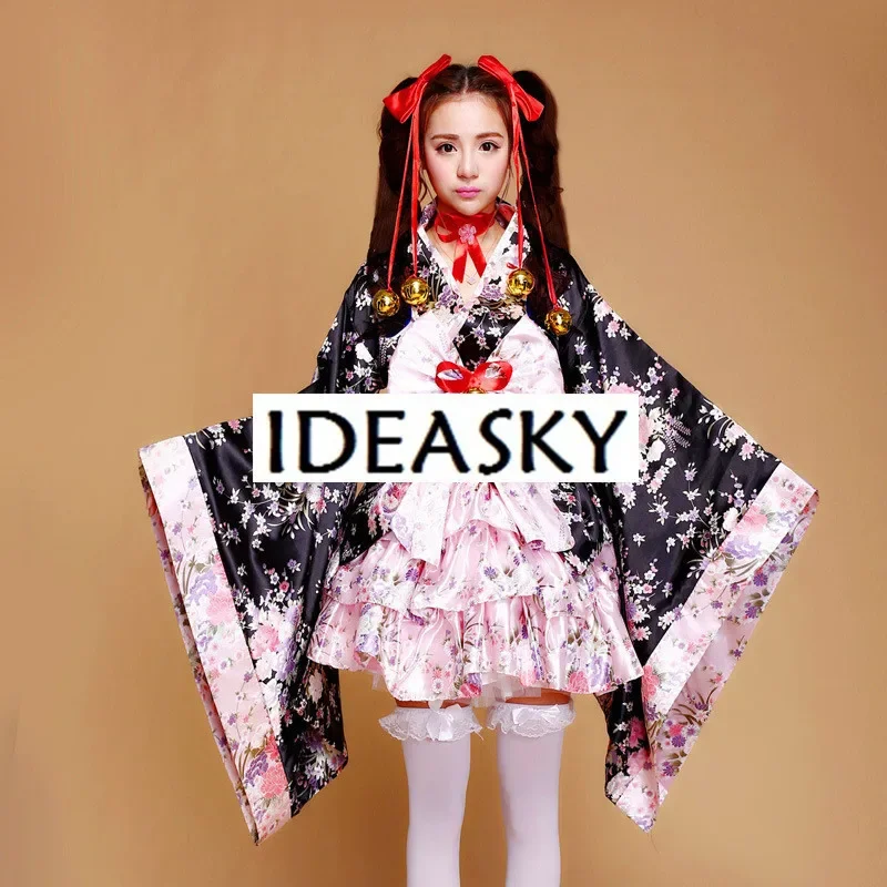 Kurzes Anime Cosplay japanischer Kimono Lolita Kostüm rote Frauen sexy Gothic Halloween Kostüme für Frauen Kleid plus Größe js2933