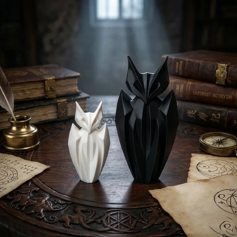 Geometric Owl Figurine 3D Printed Faceted Bird Statue Modern Abstract Sculpture For Office Desk Bookcase Table Decor